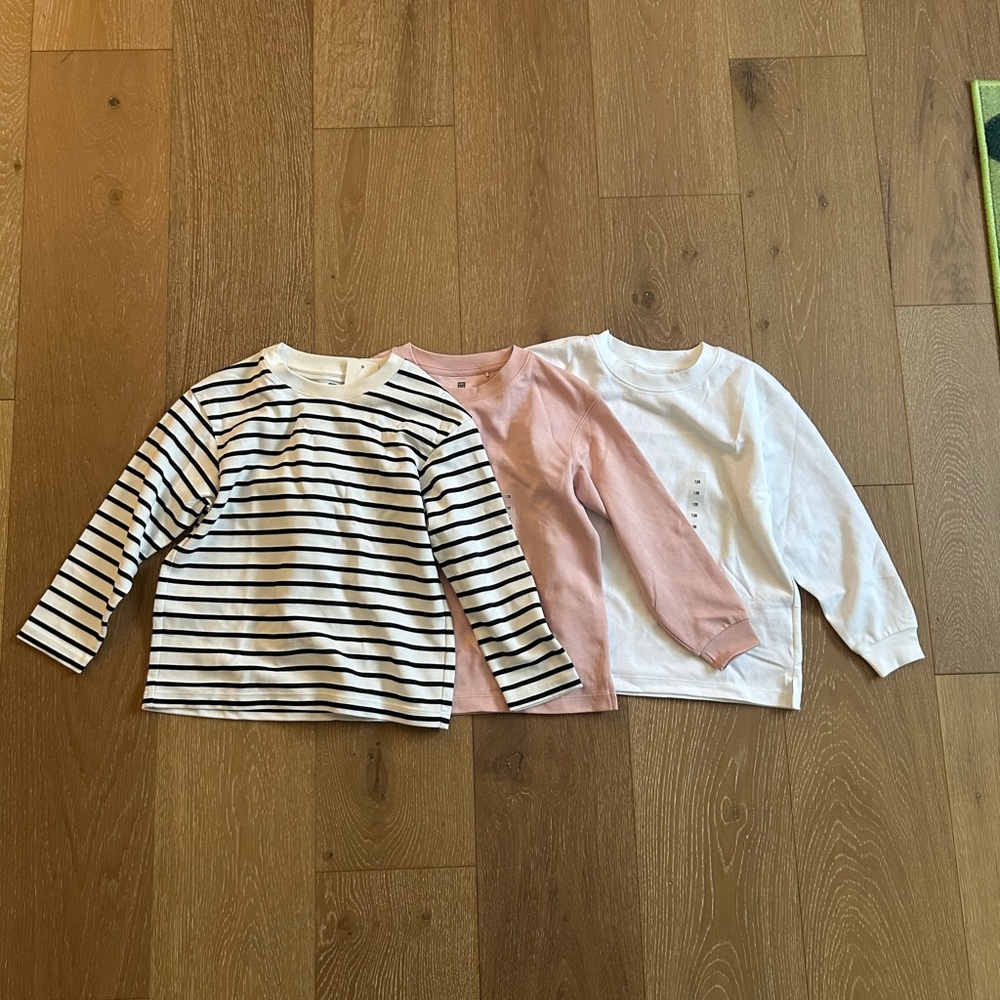 Uniqlo Kids Airisim Long Sleeve Tops - Striped, Pink, and White , Brand New